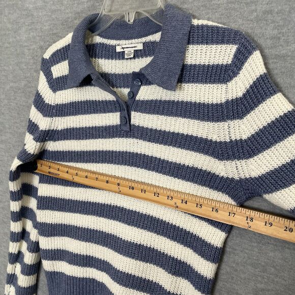 American Eagle Collared Sweater Small Striped Beachy Tenniscore Preppy Coastal - Picture 5 of 11